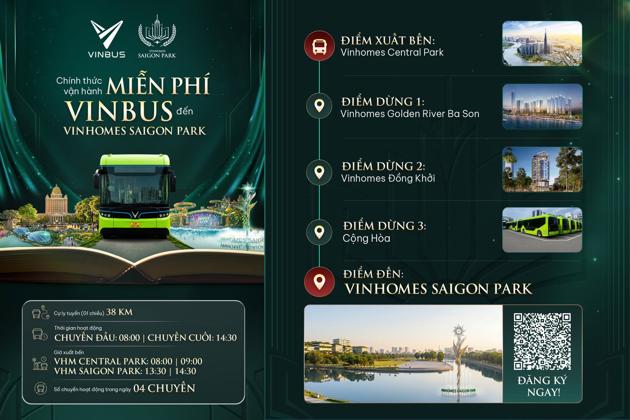 Xe buýt điện VinBus miễn phí từ Central Park đến Saigon Park Hóc Môn